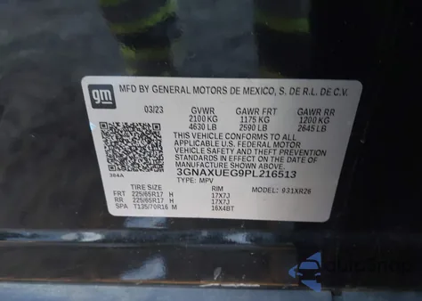 2023 Chevrolet Equinox Awd Lt from USA, damaged, VIN 3GNAXUEG9PL216513